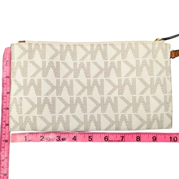 Michael Kors White Signature Large Jet Set PVC Wristlet Wallet Pouch - Picture 2 of 7